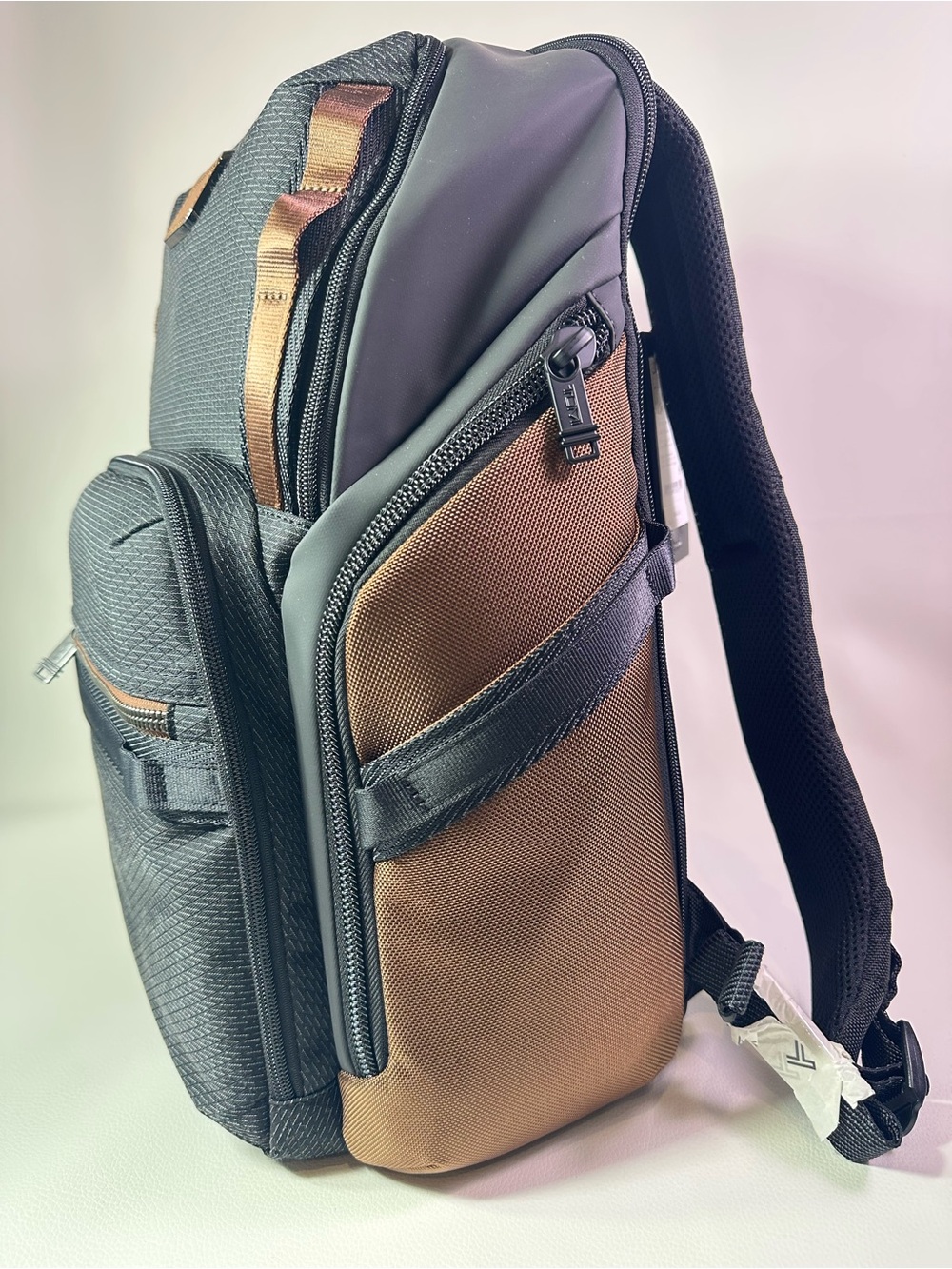New Men’s TUMI Alpha Bravo Search Backpack Rucksack Black Brown Nylon Leather - Picture 4 of 12